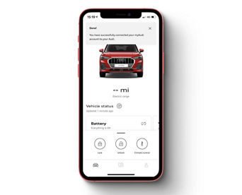 The myAudi app displaying the vehicle on screen after logging in