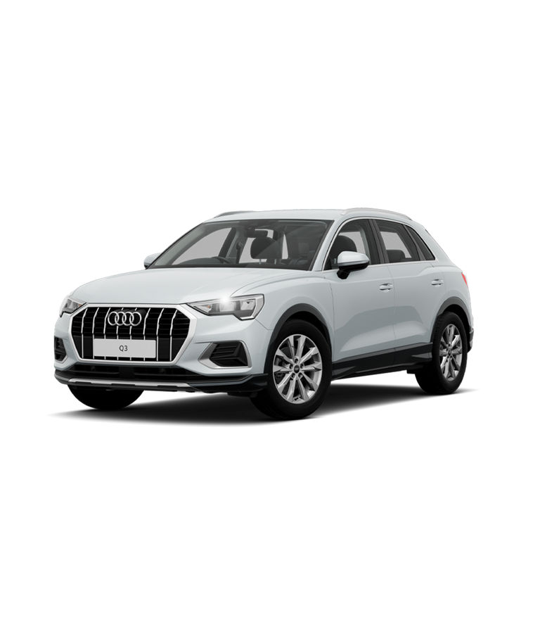 White Audi Q3 with Sport trim wheels.