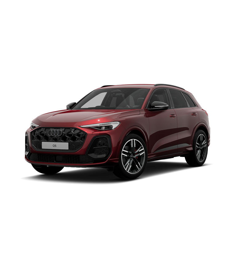 A red Audi Q5 SUV edition 1 trim on a white background.