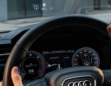 internal close up view A8 S8 dashboard and steering wheel looking out of front window