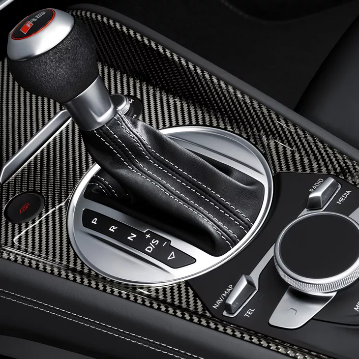 Gear stick inside Audi TT RS Roadster.