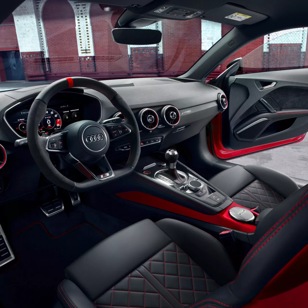 Interior view of Red Audi TTS.