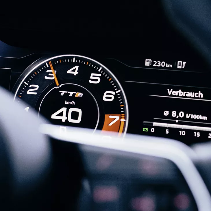 Close up of digital dashboard inside Audi TT