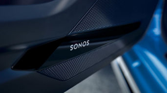 Close-up of Audi A1 Sportback car door speaker grille with the "SONOS" logo.