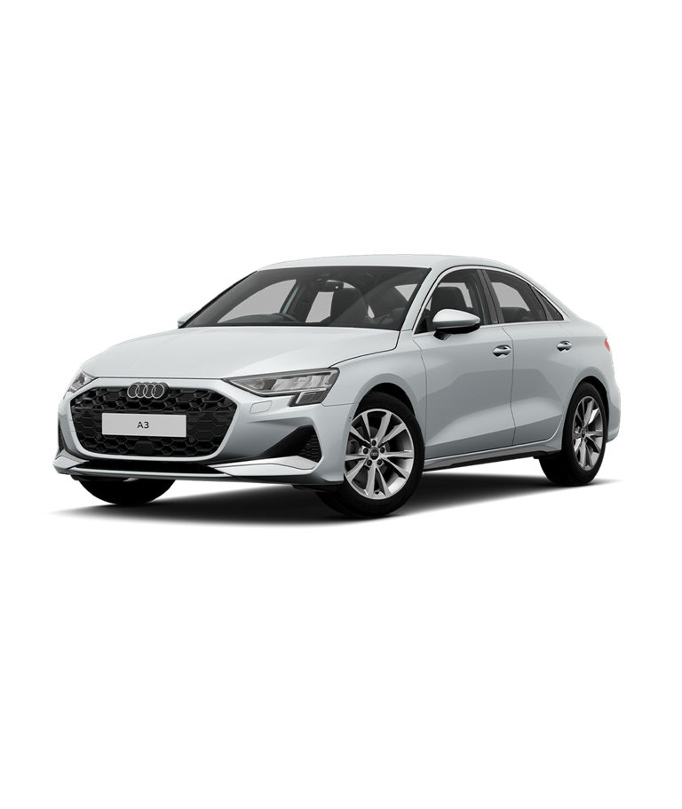White Audi A3 Saloon Sport on a transparent background.