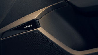 Close-up of a speaker with the SONOS logo.