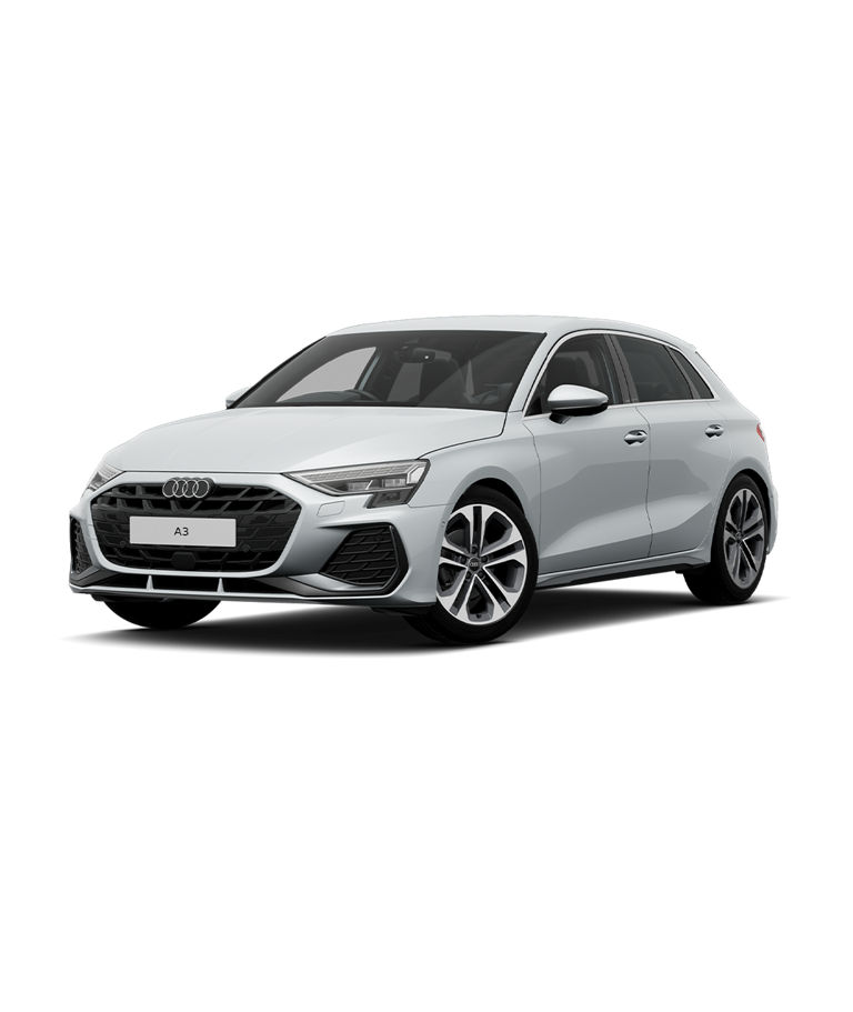 A white Audi A3 Sportback S line trim on a plain background.