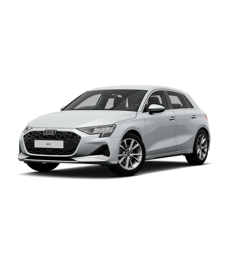 A white Audi A3 Sportback Sport trim on a white background.