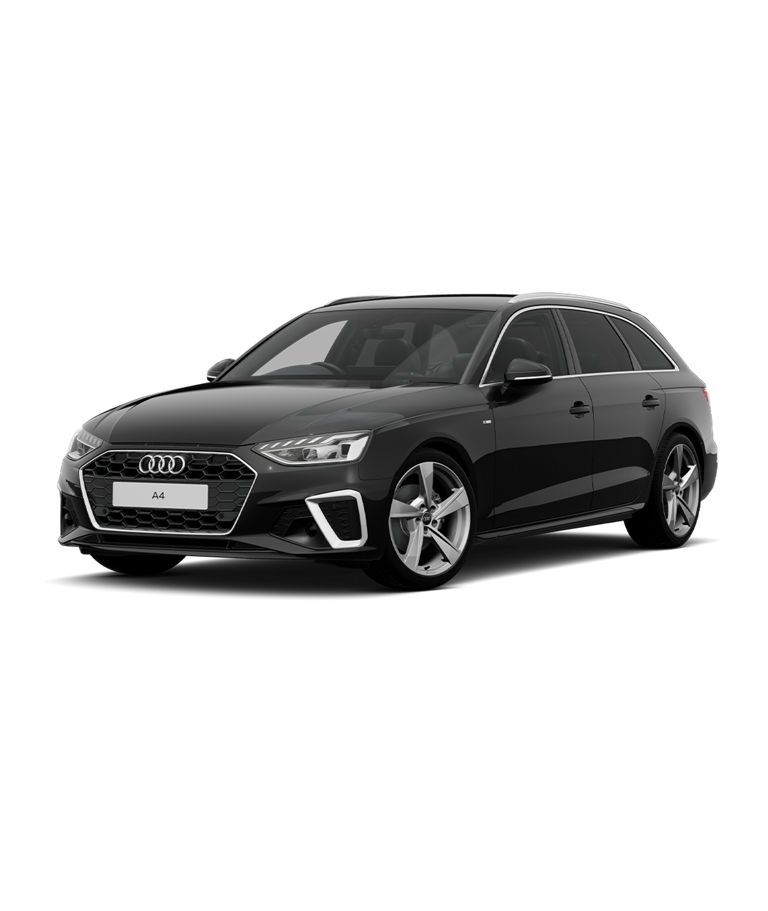 Black Audi A4 Avant s-line trim, isolated on a transparent background.