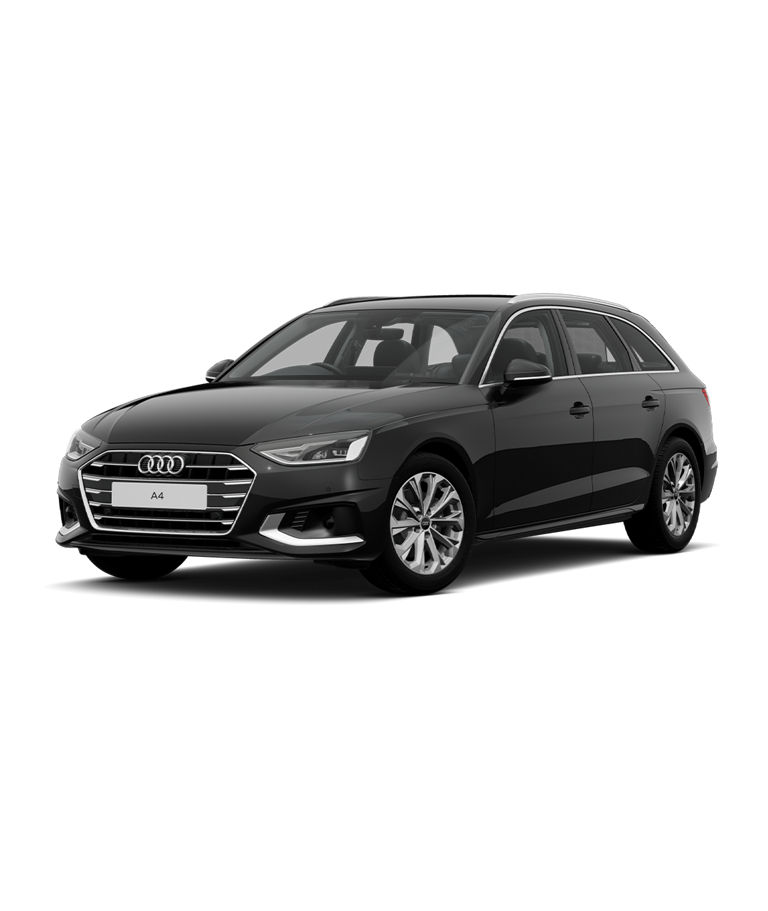 Black Audi A4 Avant sport trim, isolated on a transparent background.