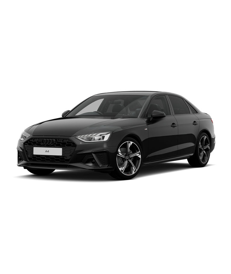 Black Audi A4 Saloon black edition trim on a transparent background.