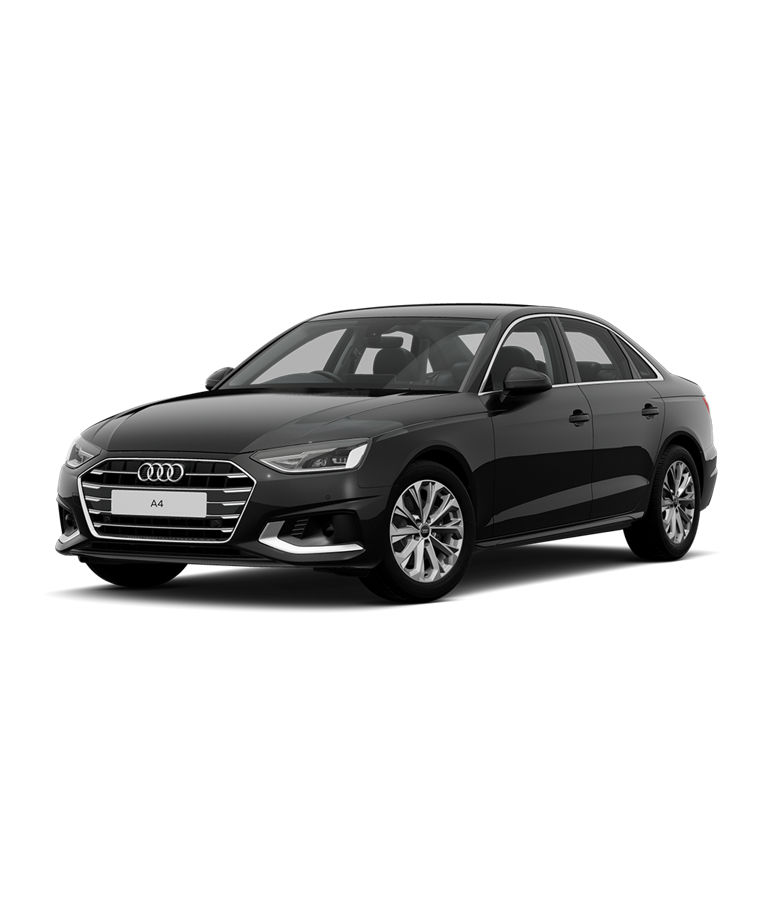 Black Audi A4 Saloon sport trim on a transparent background.