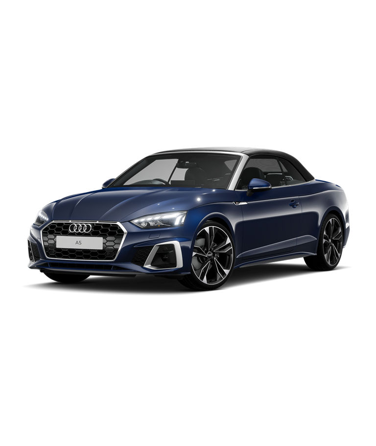 Blue Audi A5 Cabriolet convertible edition 1 trim on a plain background.
