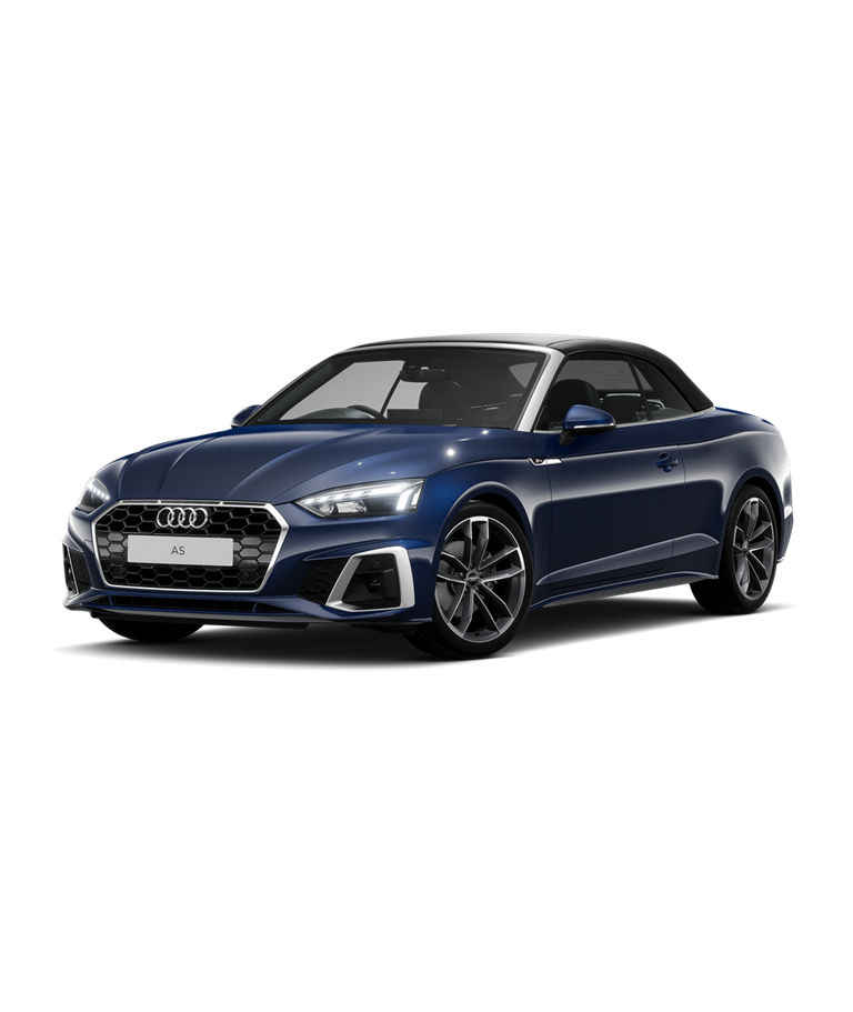 Blue Audi A5 Cabriolet convertible s-line trim on a plain background.