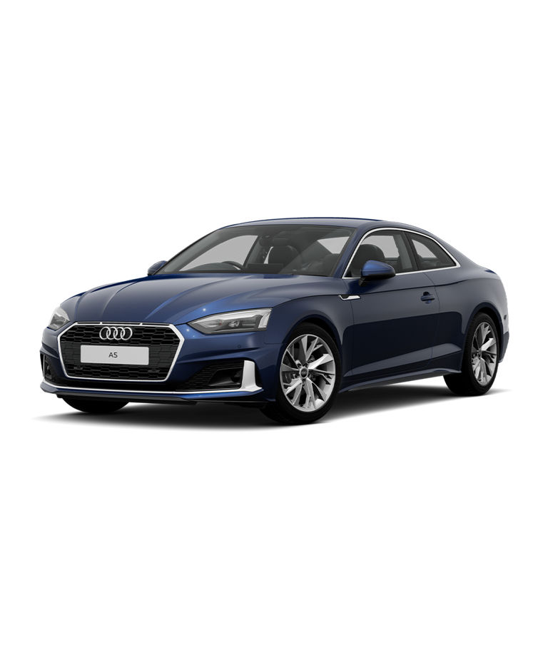 Blue Audi A5 Coupe on a transparent background.