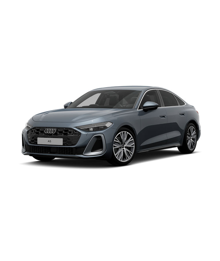 A grey Audi A5 Saloon s-line trim car on a transparent background.