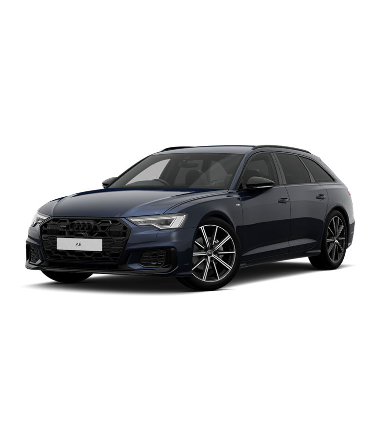 Blue Audi A6 Avant black edition trim on a transparent background.