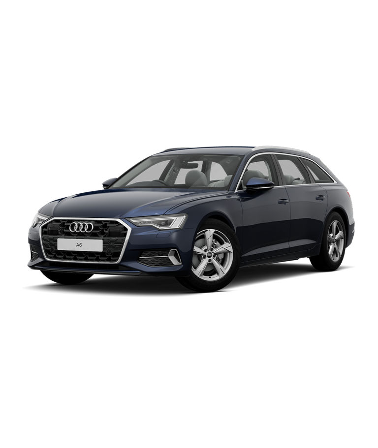 Blue Audi A6 Avant sport trim on a transparent background.