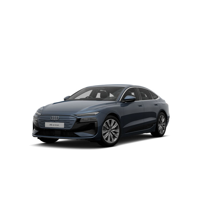 A sleek Audi A6 Sportback e-tron performance sport trim car isolated on a plain background.