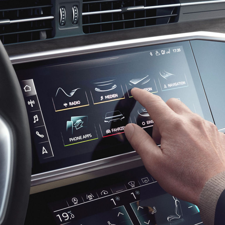 Showing option on a car's touchscreen infotainment system.