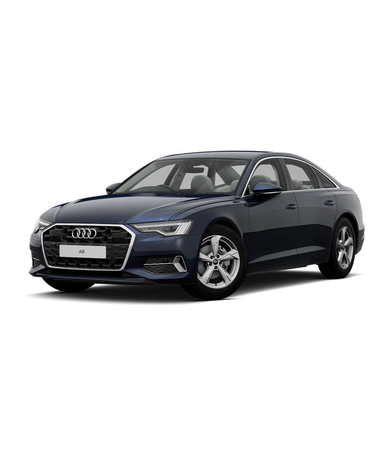 Blue Audi A6 Saloon sport trim on a transparent background.