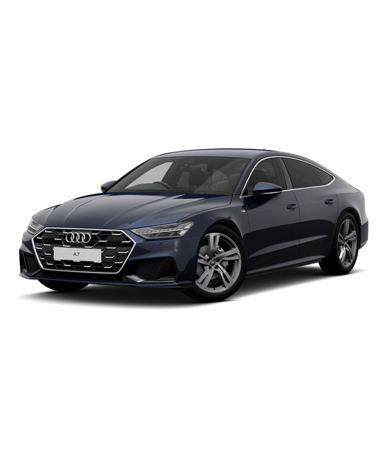 A blue Audi A7 Sportback s-line trim against a plain background.