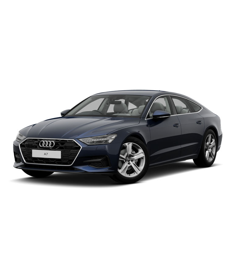 A blue Audi A7 Sportback sport trim against a plain background.
