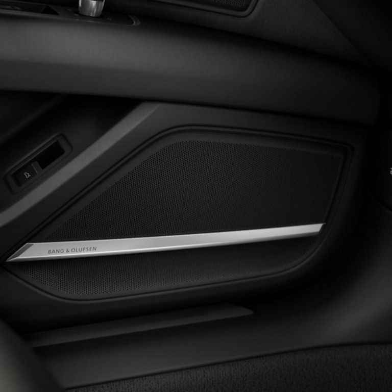 Car door interior featuring a Bang & Olufsen speaker system.