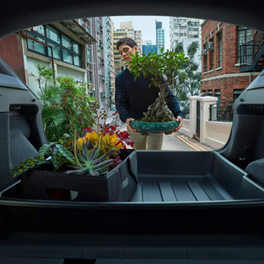 Close up of Lady placing plants into boot of Audi Q3.