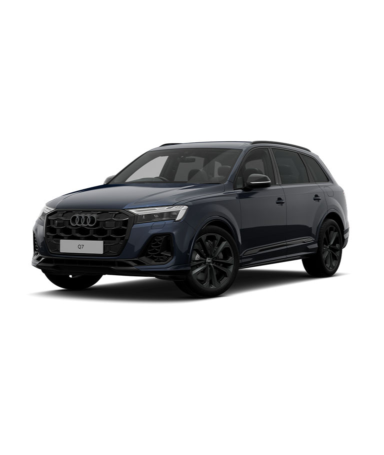 A blue Audi Q7 tfsie black edition trim displayed against a plain background.