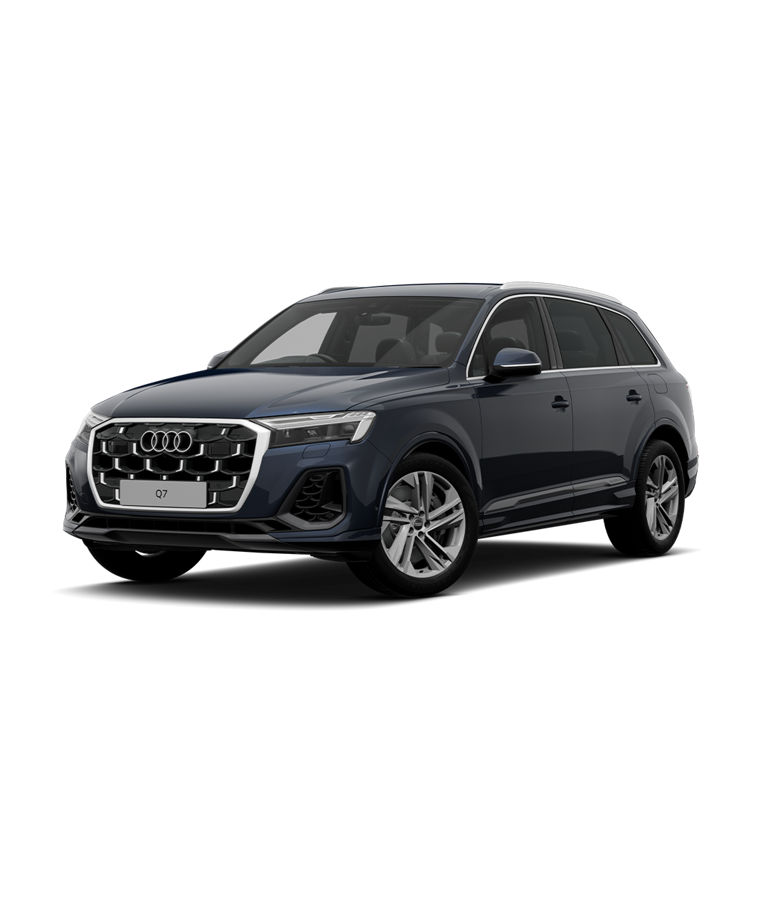 A blue Audi Q7 tfsie s-line trim displayed against a plain background.