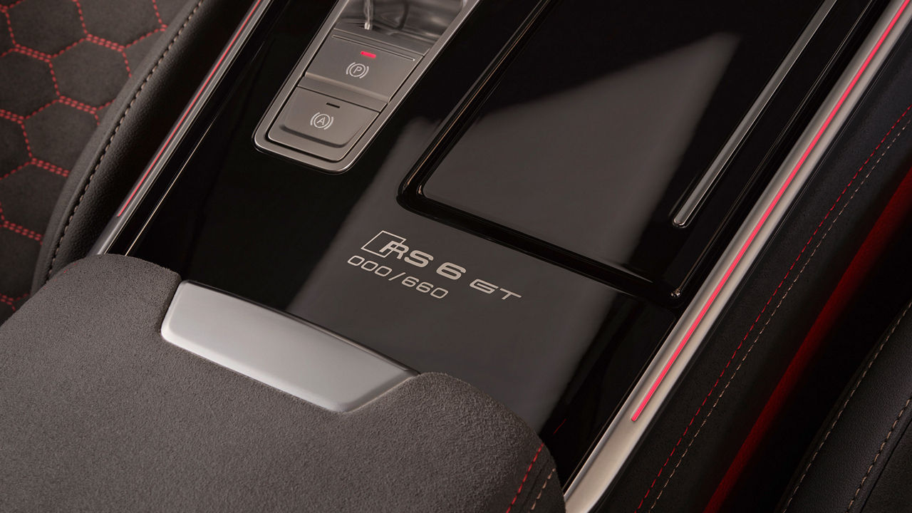 Interior close-up of a car showing limited edition numbering on center console.