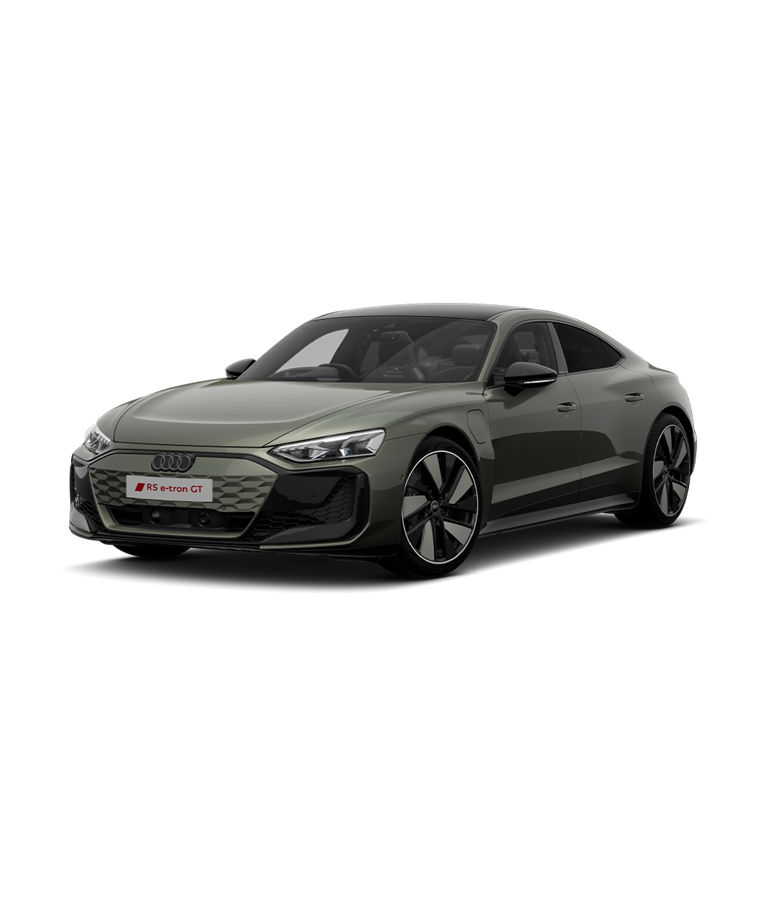 A green Audi RS e-tron GT Performance car on a transparent background.