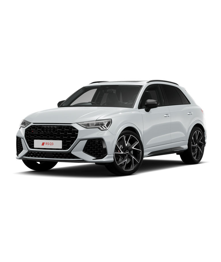 Front angled view of white Audi Q3 on transparent background.