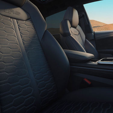 Driver and passenger front seat close-up inside Audi RS Q8.