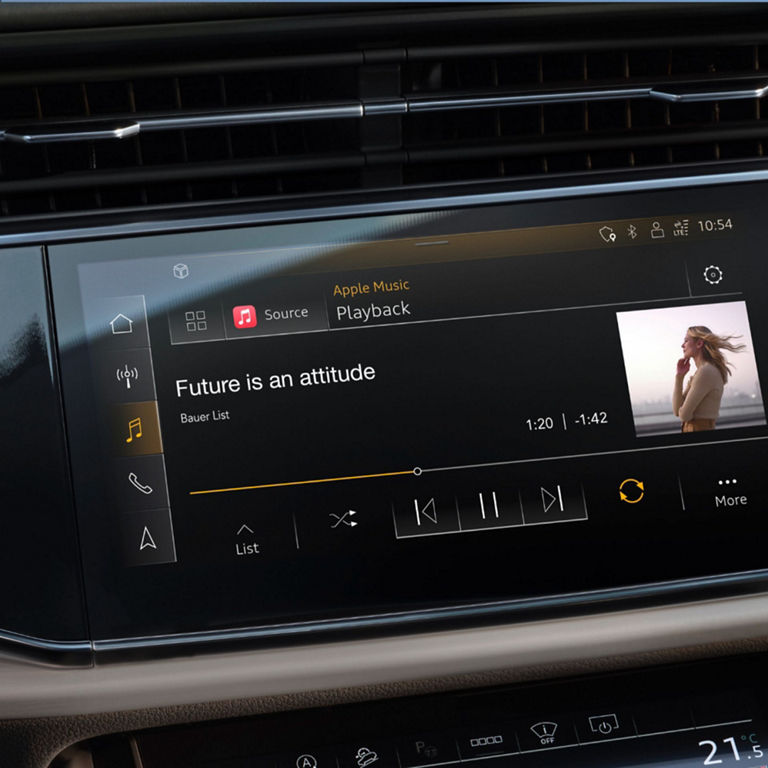 Touchscreen display unit close-up in Audi RS Q8.