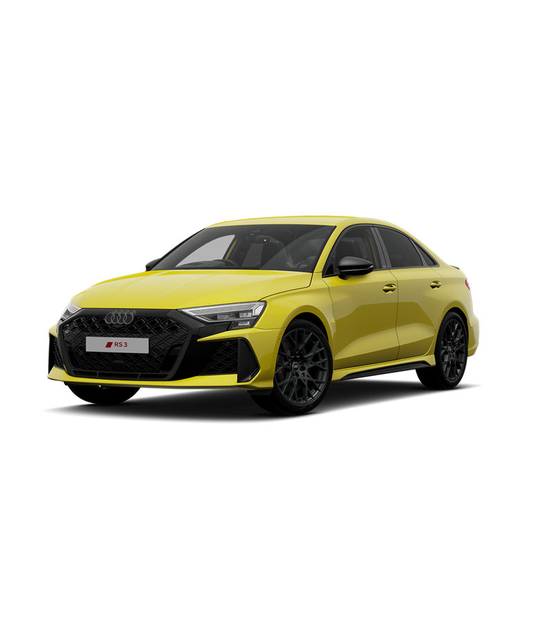 Yellow Audi RS 3 Saloon Carbon Black trim.