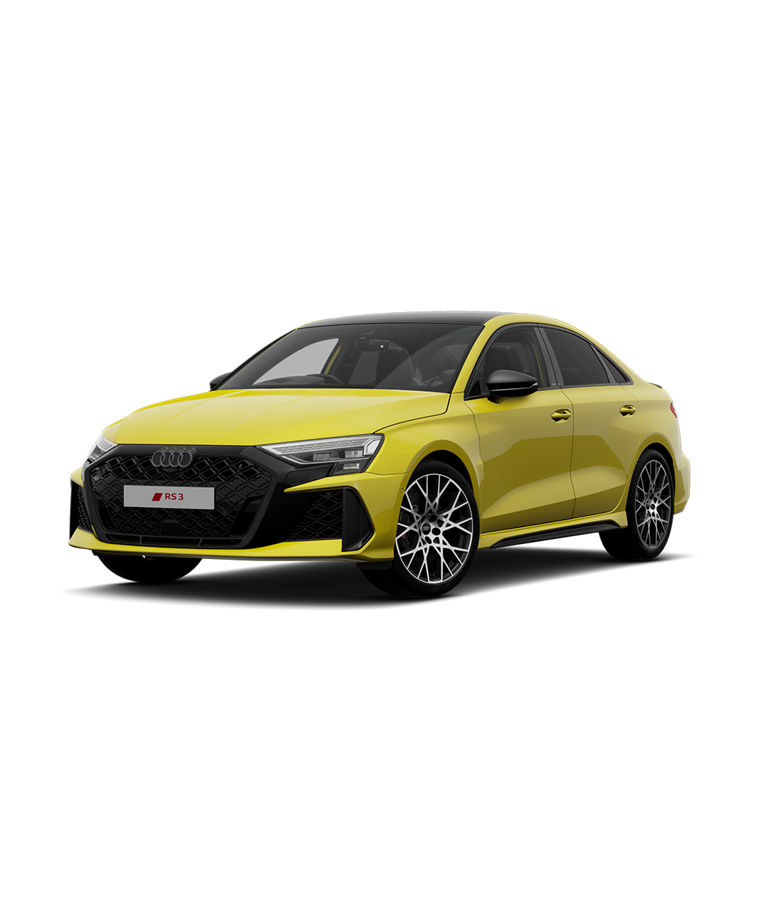 A bright yellow Audi RS3 Saloon Carbon Vorsprung