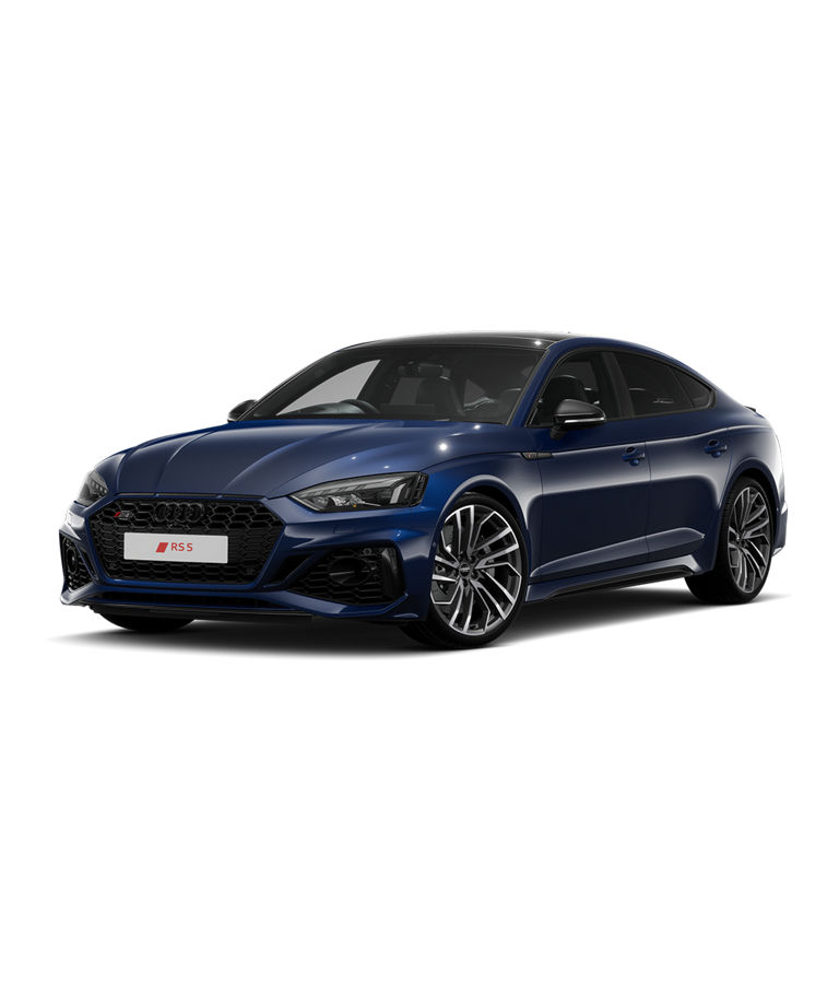 A blue Audi RS5 Sportback vorsprung trim against a white background.