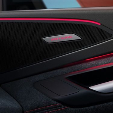 Car door interior featuring a Bang & Olufsen speaker with red accents.