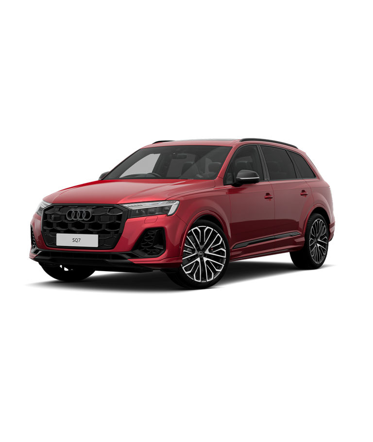 A red Audi SQ7 SUV vorsprung trim against a plain background.